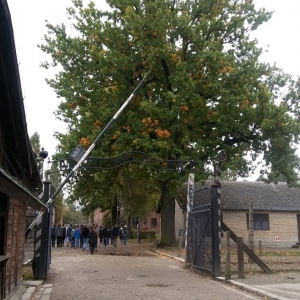 Ósmoklasiści w byłym obozie koncentracyjnym Auschwitz-Birkenau