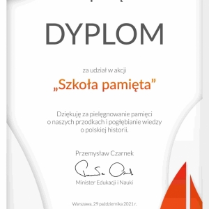 #Szkoła pamięta - Dyplom za udział w akcji