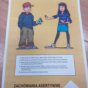 Uczymy się mówić „nie”! Jednym z elementów programu była nauka asertywności. Uczniowie poznali swoje prawa i ćwiczyli odmawianie w trudnych sytuacjach.