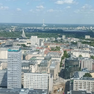 Panorama miasta z  tarasu widokowego Pałacu Kultury.