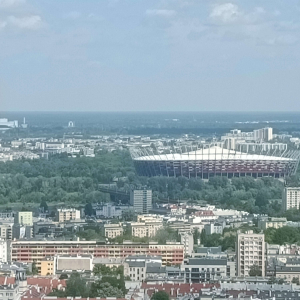 Panorama miasta z  tarasu widokowego Pałacu Kultury.